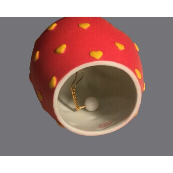Avon 1993 STRAWBERRY Hearts Delight Porcelain BELL  with Pixie Elf Figurine - Picture 6 of 7